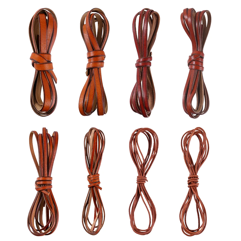 2m Flat Cowhide Rope for DIY Jewelry Making, Leather Strips Cord for Braided Craft, Leather Strip Cord Braiding String