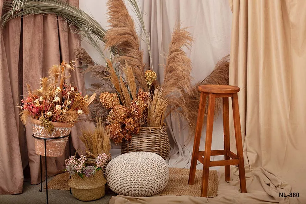 Boho pampas หญ้าดอกไม้พื้นหลังสำหรับถ่ายภาพงานเลี้ยงวันเกิดงานแต่งงานหญิงตั้งครรภ์ตกแต่งฉากหลังสตูดิโอถ่ายภาพ