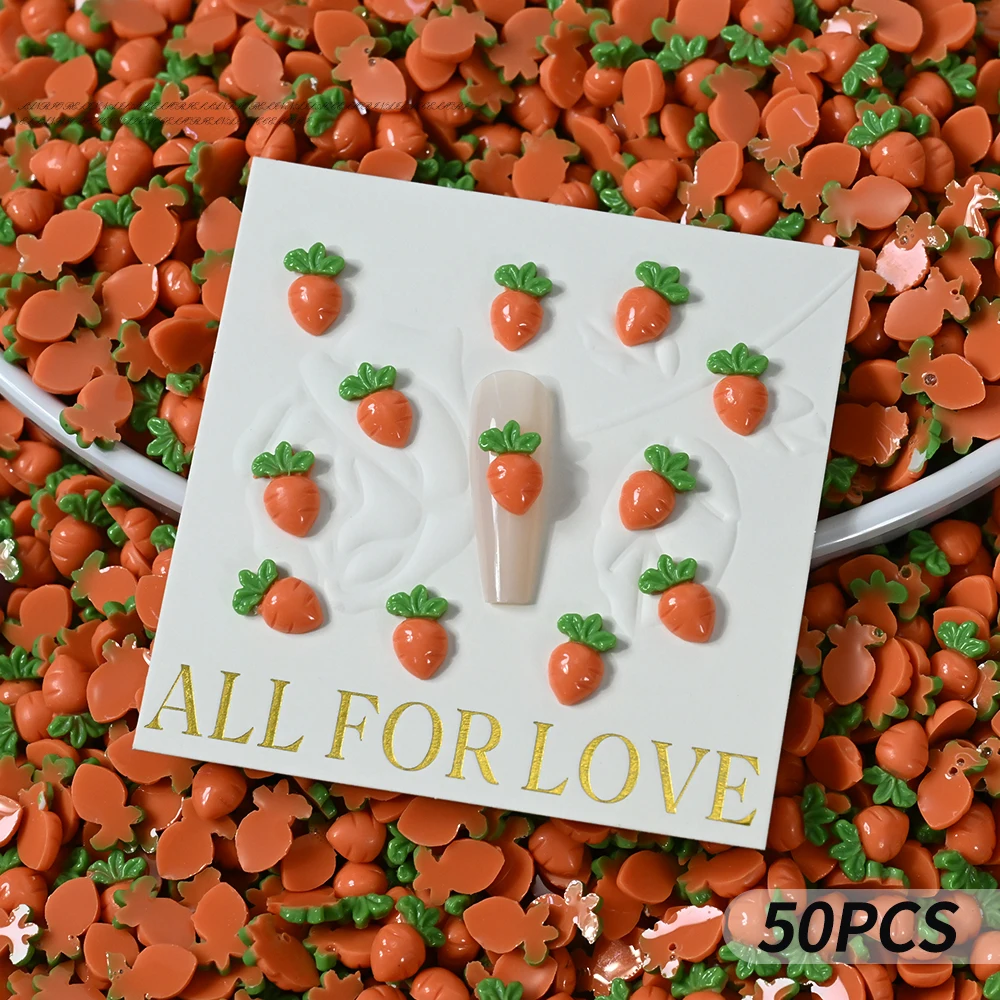 50Pcs 3D Cute Resin Carrot Nail Art Charms Cartoon Rabbit,Snake,Pear Nail Art Decorations DIY Crafts Hairpin Nails Accessories *