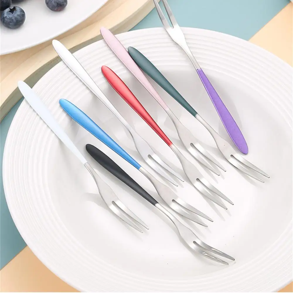 1~4PCS Fruit Fork Two Toothed Fork Childrens Small Fork 304 Stainless Steel Ins Wind Tableware Fruit Stick Gold Fruit Sher Cute