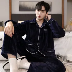 2023 New Men Pajamas Autumn Winter Warm Homewear Young People Can Wear Flannel Sleepwear Thicken Loose V-neck Warm Loungewear