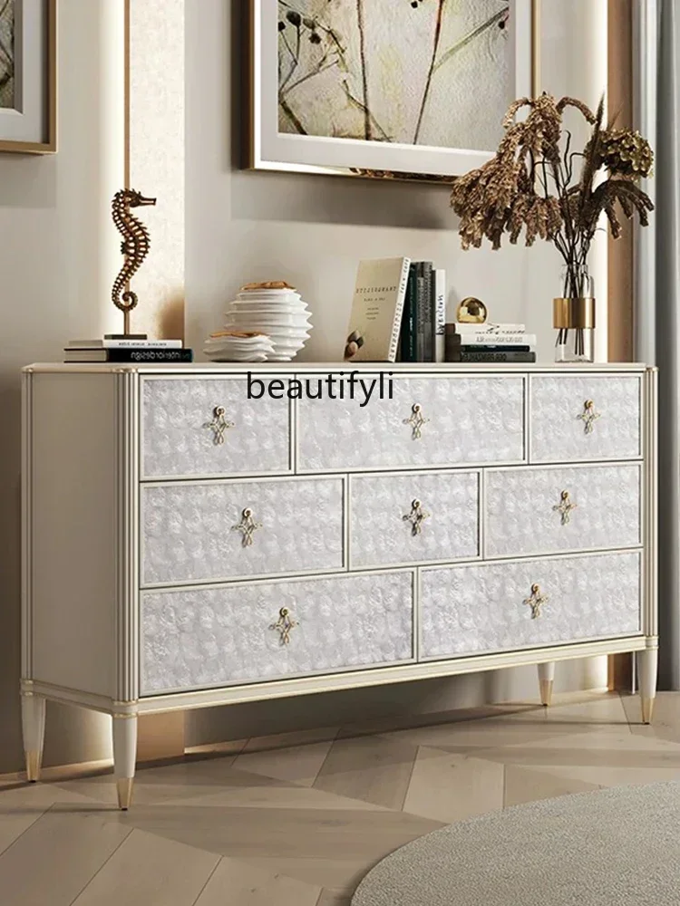 

newLiving room light luxury shell creative chest cabinet American solid wood bedroom bedside locker storage cabinet