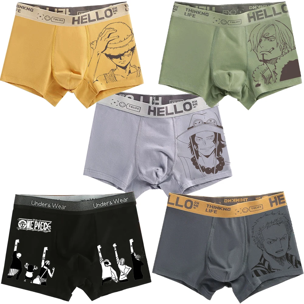 One Piece Monkey D. Luffy Ace Roronoa Zoro Nami Sanji Men\'s Underpants Anime Antibacterial Men\'s Boxer Briefs Boys Shorts Pants