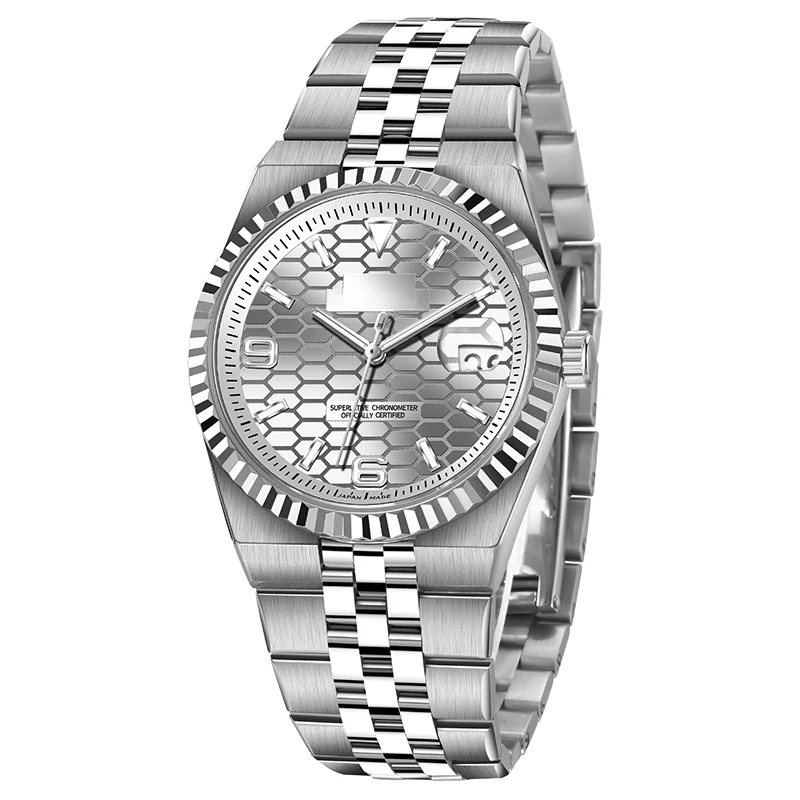 NH35 Automatic Mechanical Men's Watch - 39.5mm, 34mm Green Luminous Dial Date Window Stainless Steel Business Timepiece Fit NH35