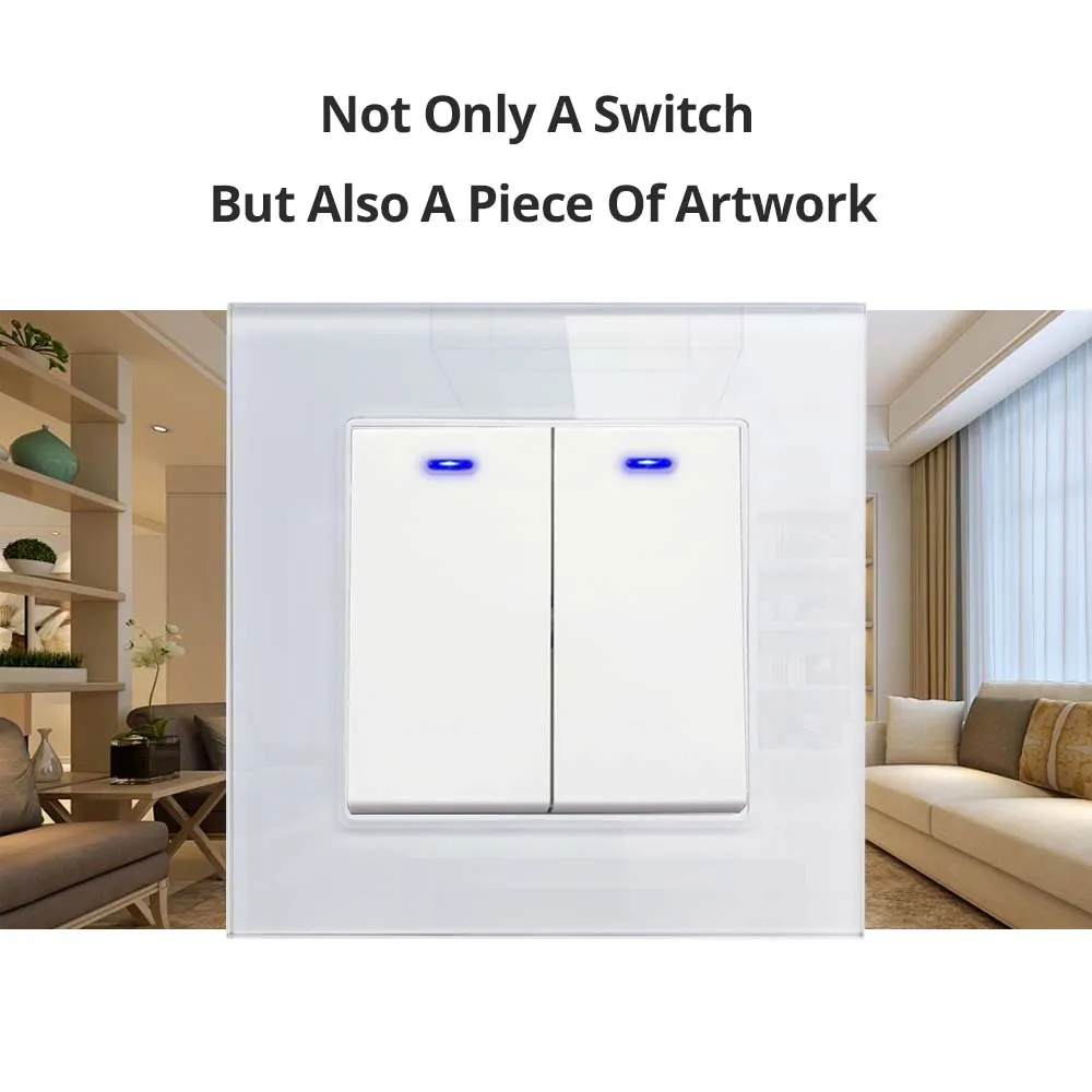 Wallpad Electrical Outlets And Switches Wall Light Luxury White Crystal Tempered Glass Panel EU Standard AC110 220V