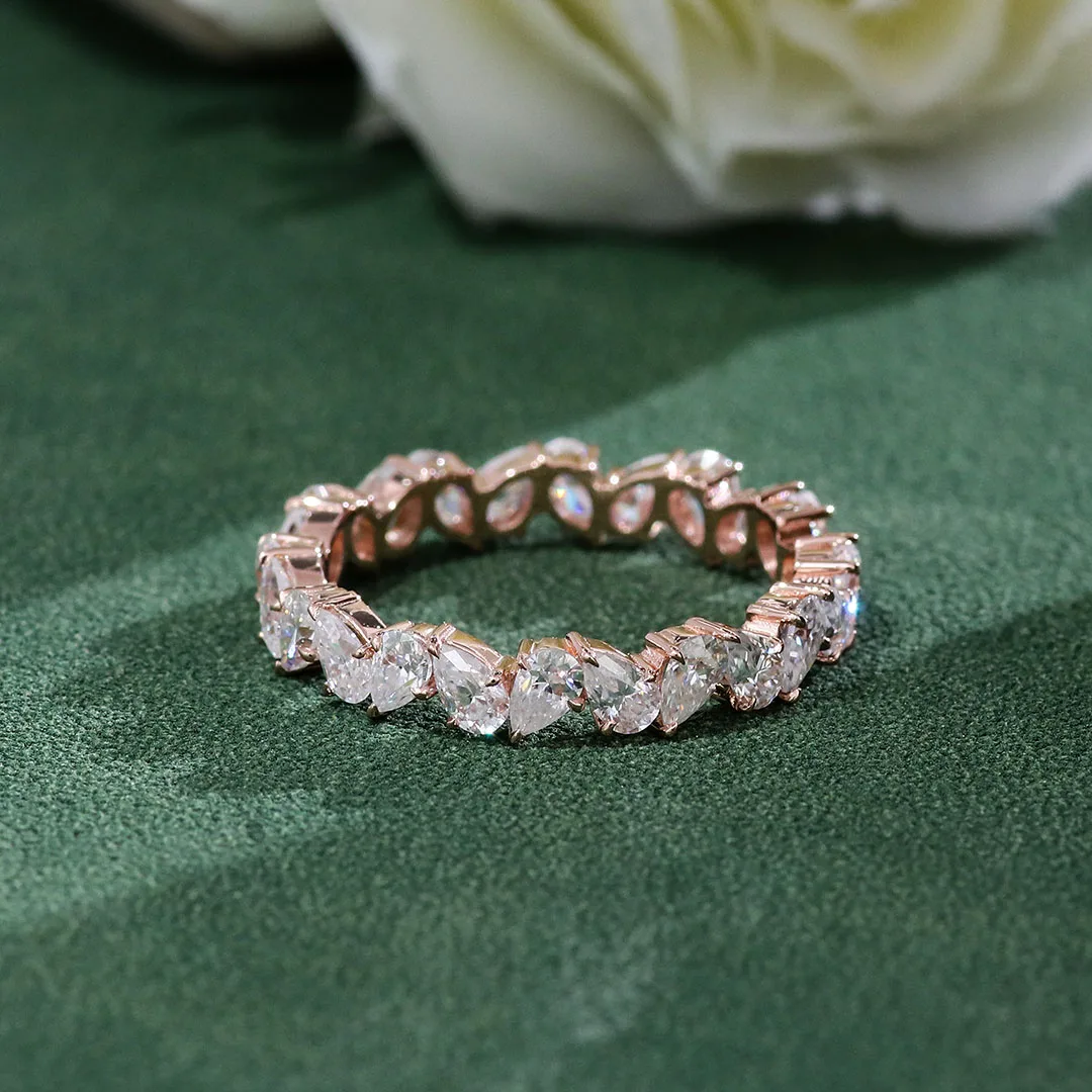 Provence 10k14K Rose Gold Lab Diamond Eternity Ring With Pear cut For Women Party Wedding Anniversary Fashion Jewelry Gift