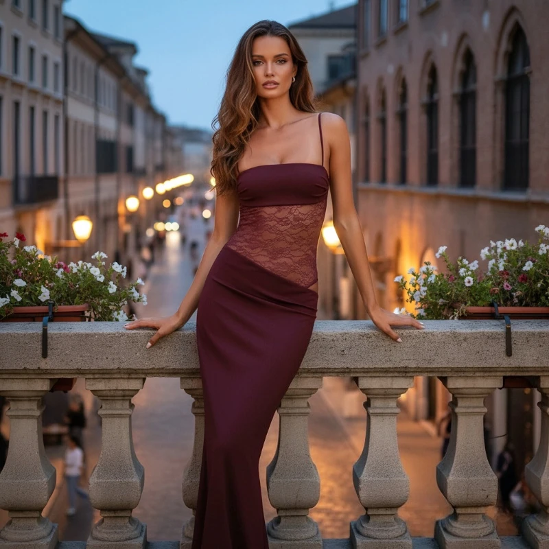 Robe de soirée en dentelle pour femmes, couleur unie, épissure ajourée, col en U, mode, bretelles, taille, Sexy, nouvelle collection printemps et été