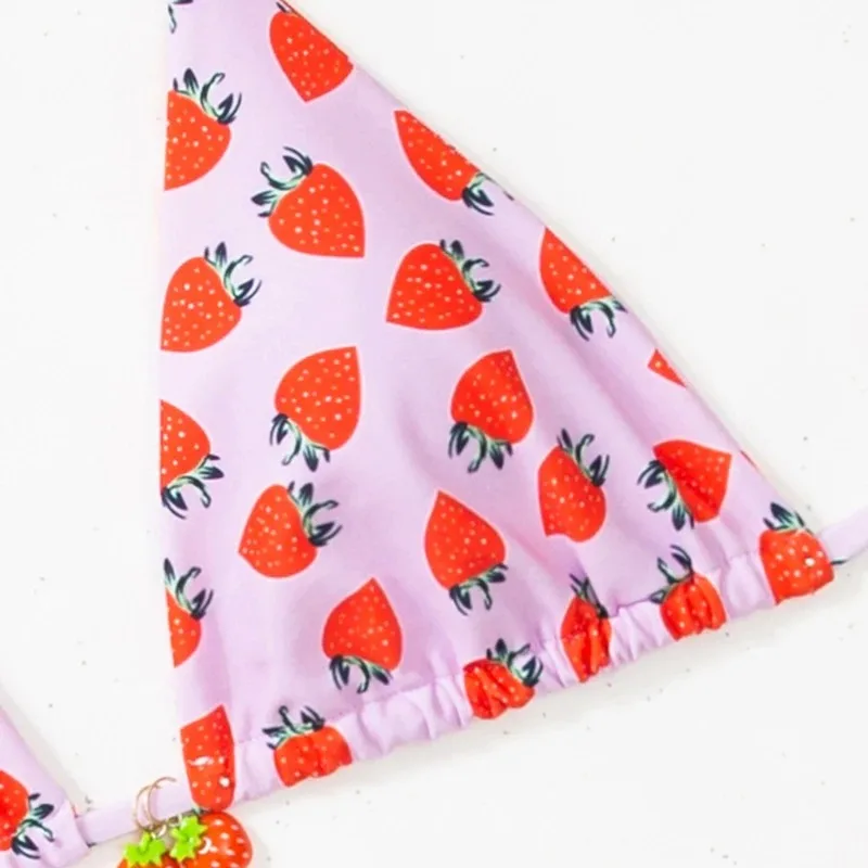 Cute Strawberry Swimsuit Hot Spring Vacation Strawberry Swimwear Two Pieces Print Pink Strawberry Sexy Beach Bikini