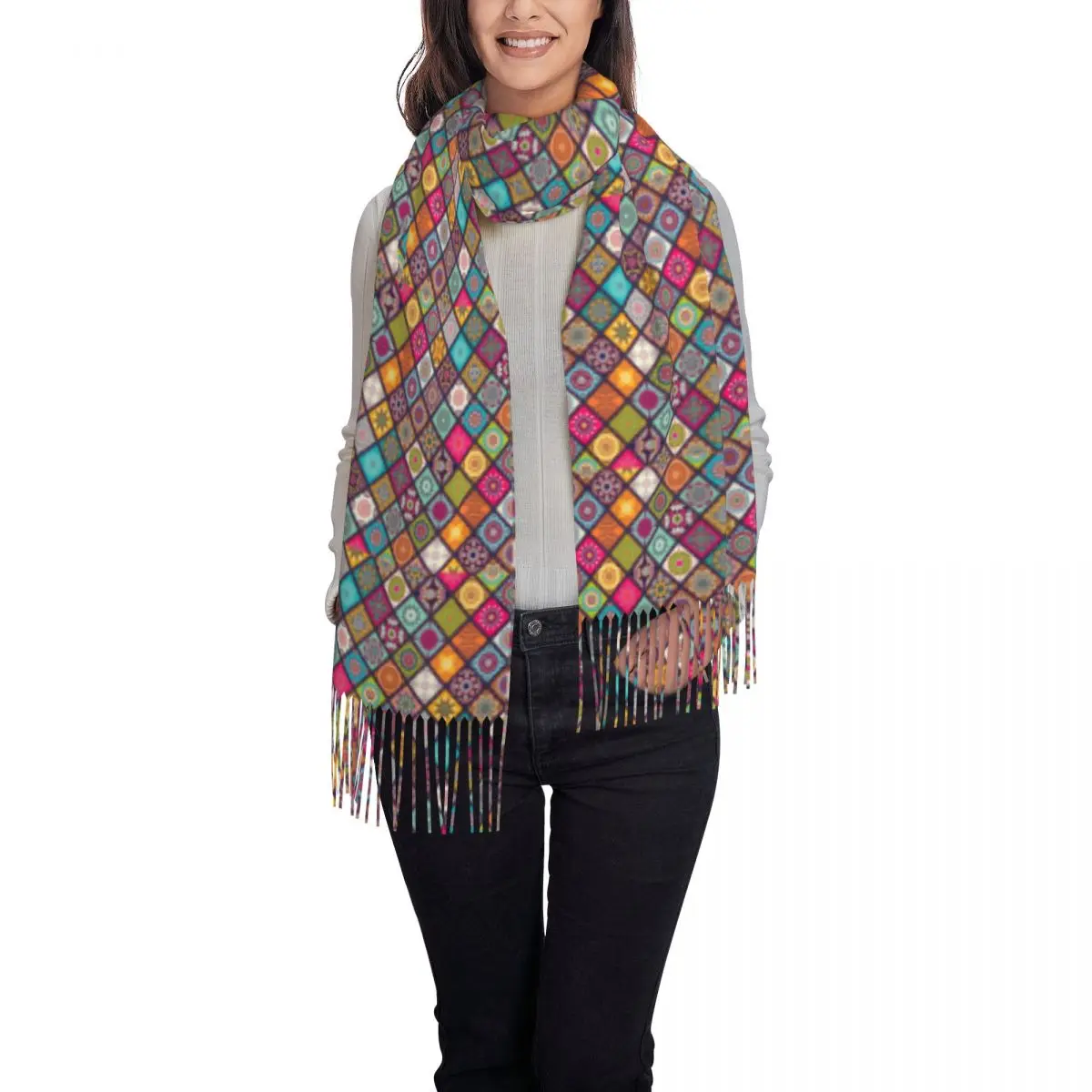 Классическая красочная бандана с узором пейсли, шарф, женские длинные зимние теплые шаль с кисточками, шарфы унисекс