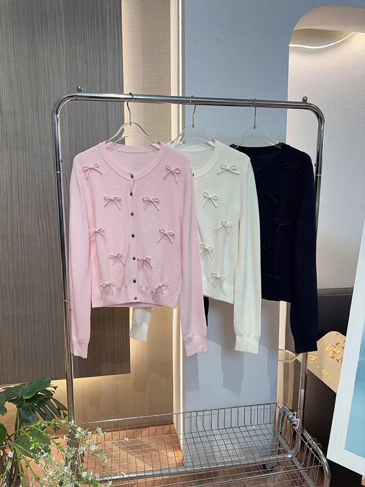 

New Sle Woolen Knitted Cardigan Long Sve Women's Faionable Versatile 3D Knot Casual Spring Season