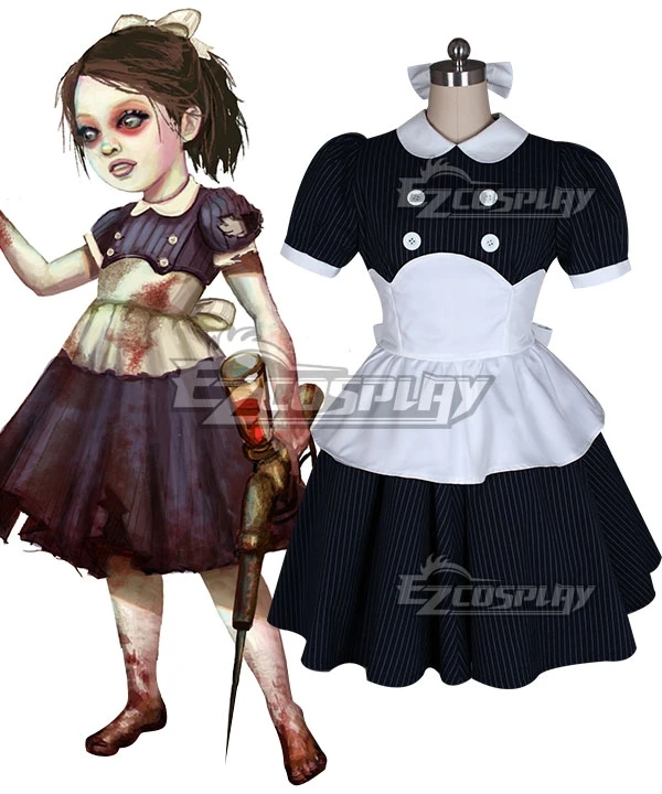 

BioShock Little Sister Cosplay Costume Black White Striped Maid Costume Lolita Maid Uniform Dress Halloween Party Outfit