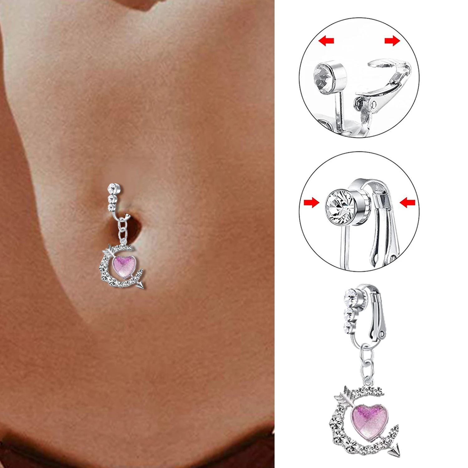 Piercing falso para el ombligo Umbilical para mujer, Piercing con forma de corazón, pendiente de cartílago, Clip de Luna