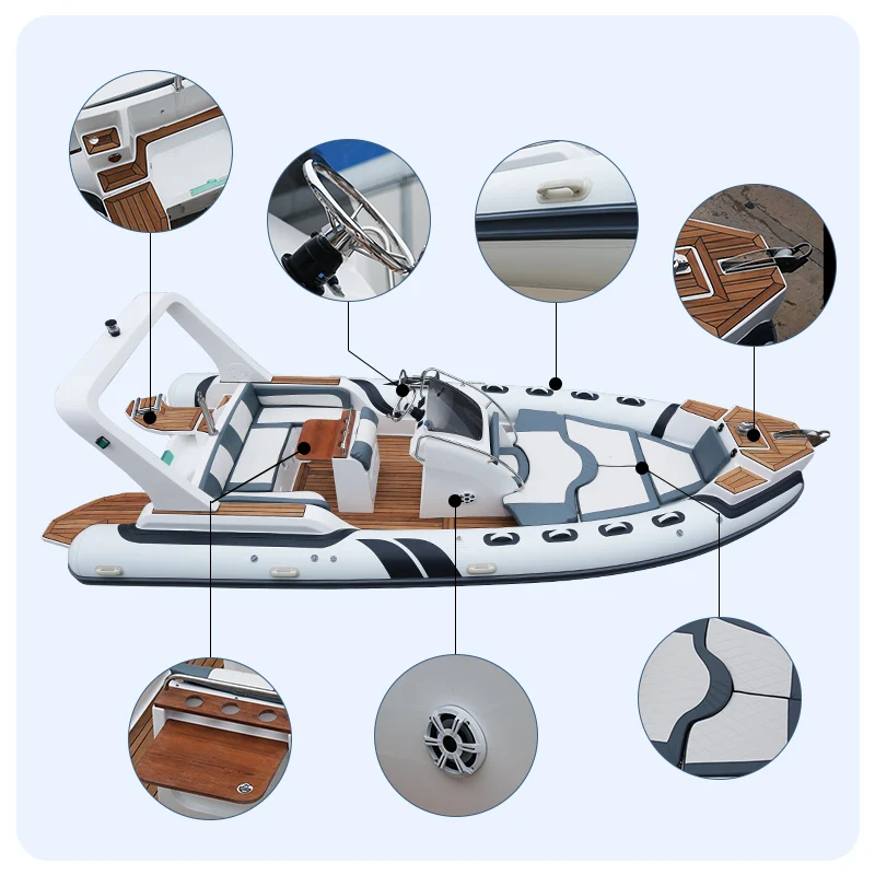 China 7m Large Hypalon Rigid Hull Inflatable Fishing Speed Rowing Boat Outboard Ocean Waters Kayak Made Durable Aluminium PVC