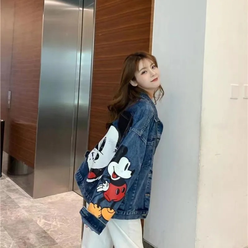 Boutique Clothing Mickey Printed Denim Jacket Women\'s  Spring And Autumn New Loose Large Size Jacket Cartoon Casual Top