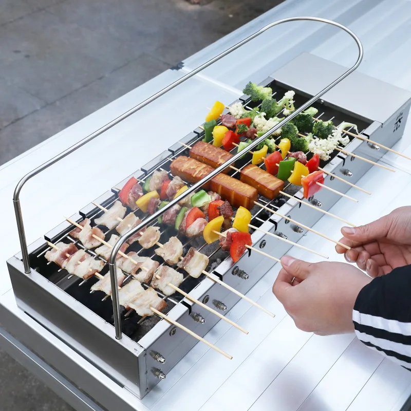 Portable Automatic Rotating BBQ Skewer Grill USB Power Bank Powered Stainless Steel Outdoor Charcoal Barbecue Machine view 4