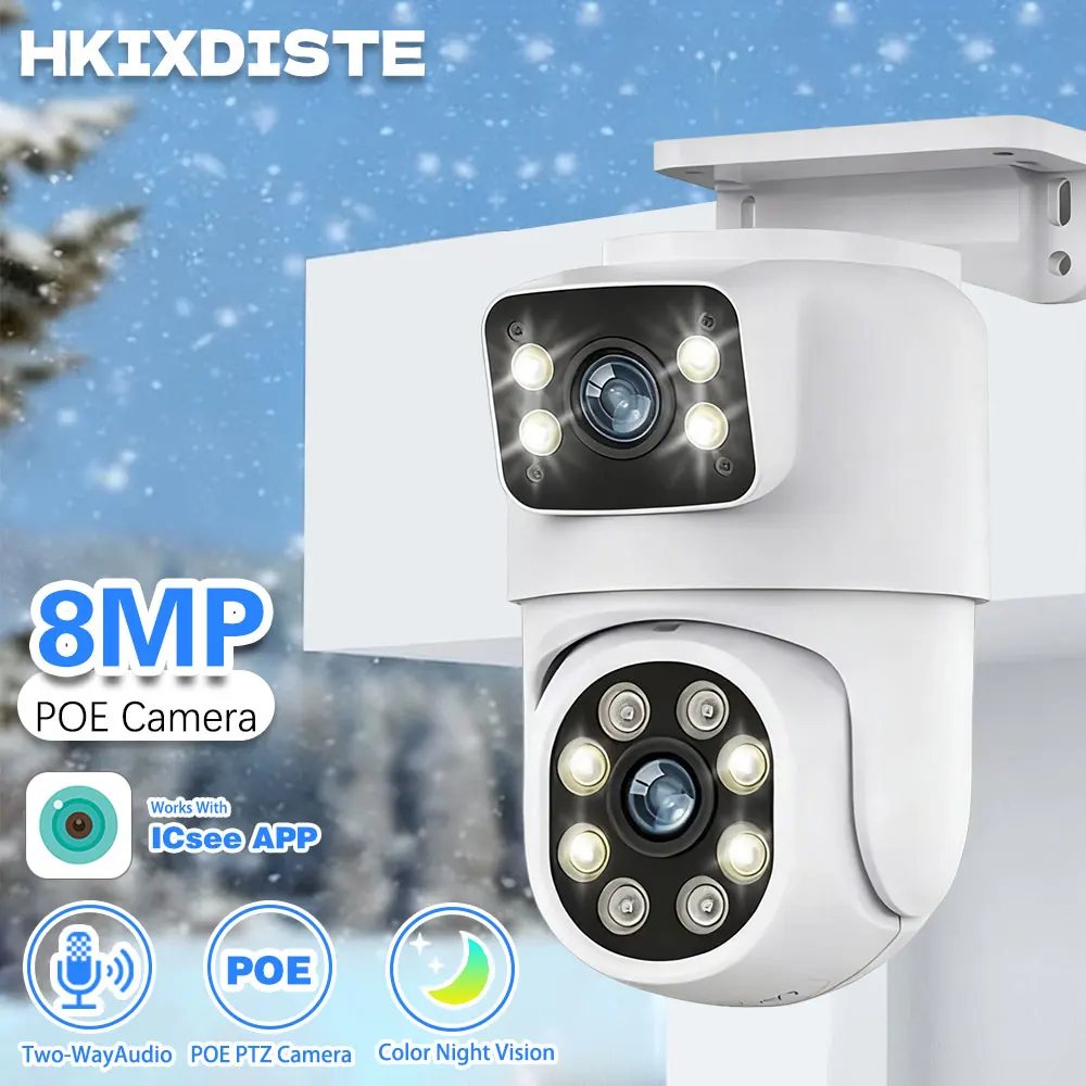 

4K 8MP POE PTZ двойной объектив двойной экран IP-камера видеонаблюдения Rj45 сетевое аудио наружное видеонаблюдение для системы Nvr Xmeye