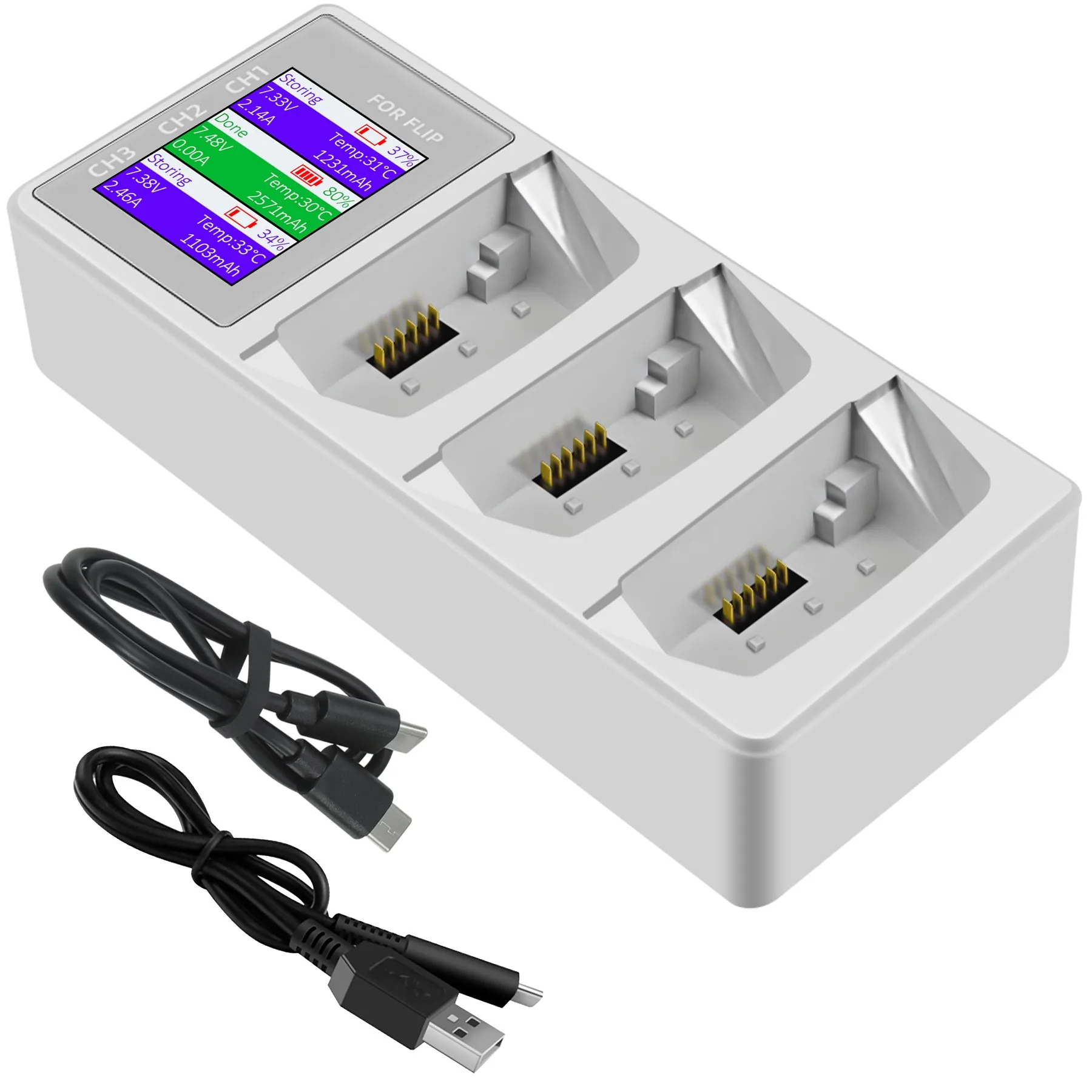 

For DJI FLIP Digital Display Battery Charging Hub With Color Screen Fast 3-Way Charging Manager Power Bank Camera Charger