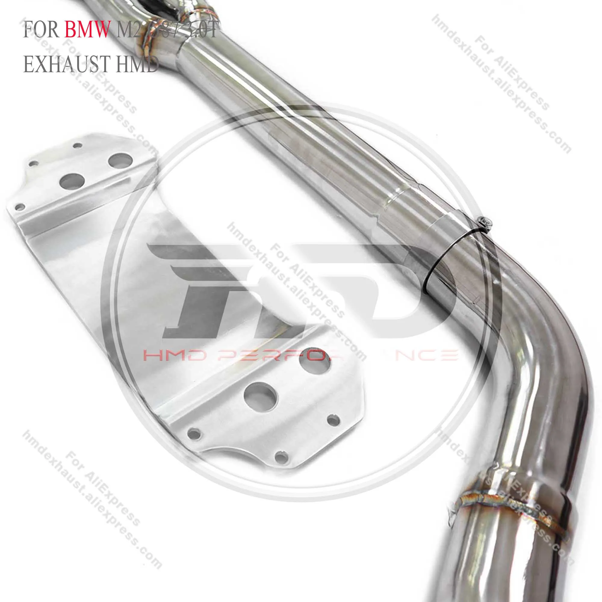HMD tabung resonan baja tahan karat untuk BMW M2 G87 3.0T tabung tunggal dengan baffle di bagian tengah kinerja knalpot