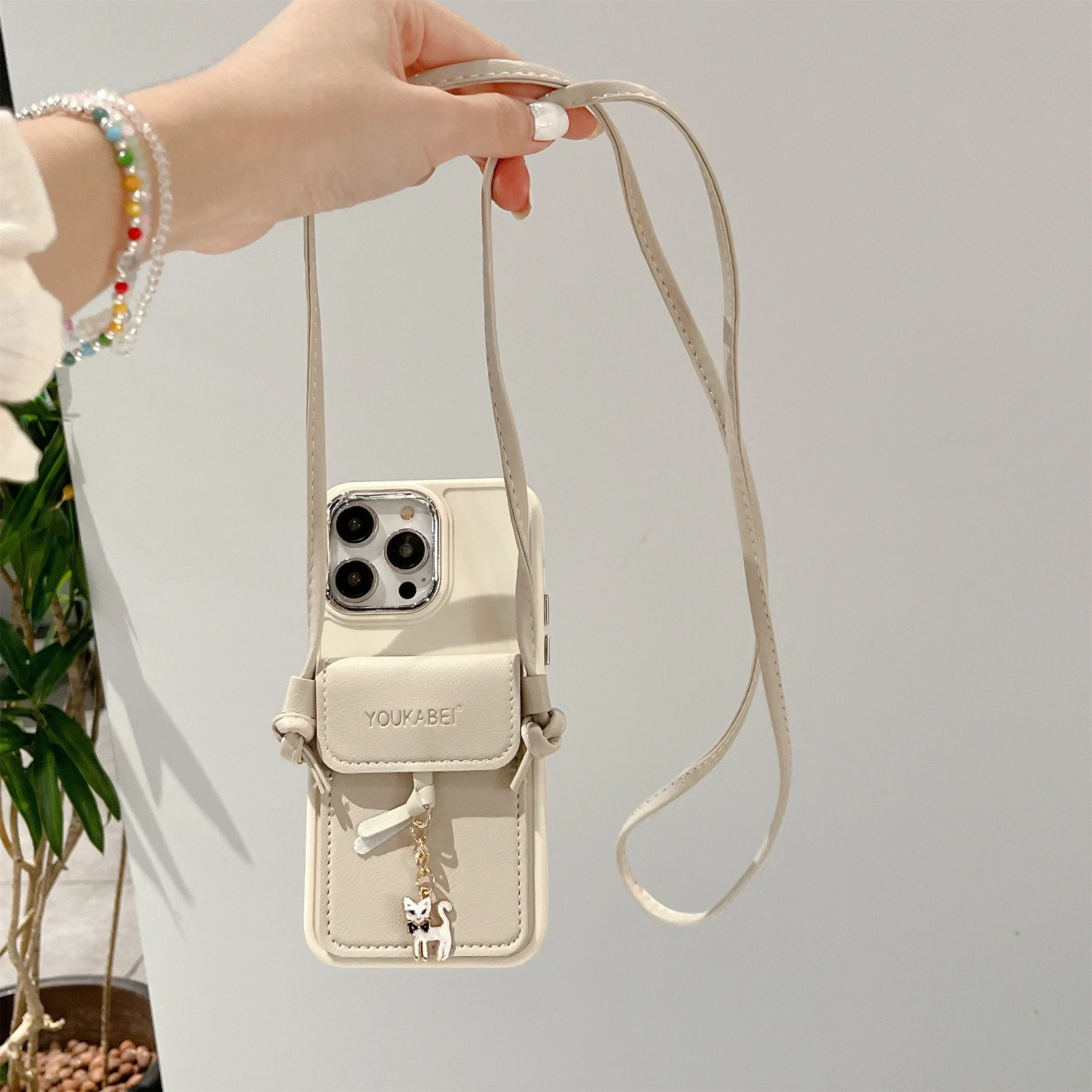 

Кожаный чехол с ремешком на плечо для телефона, чехол на шнурке для iPhone 15 14 11 12 13 Pro Max7 8Plus, держатель для карт