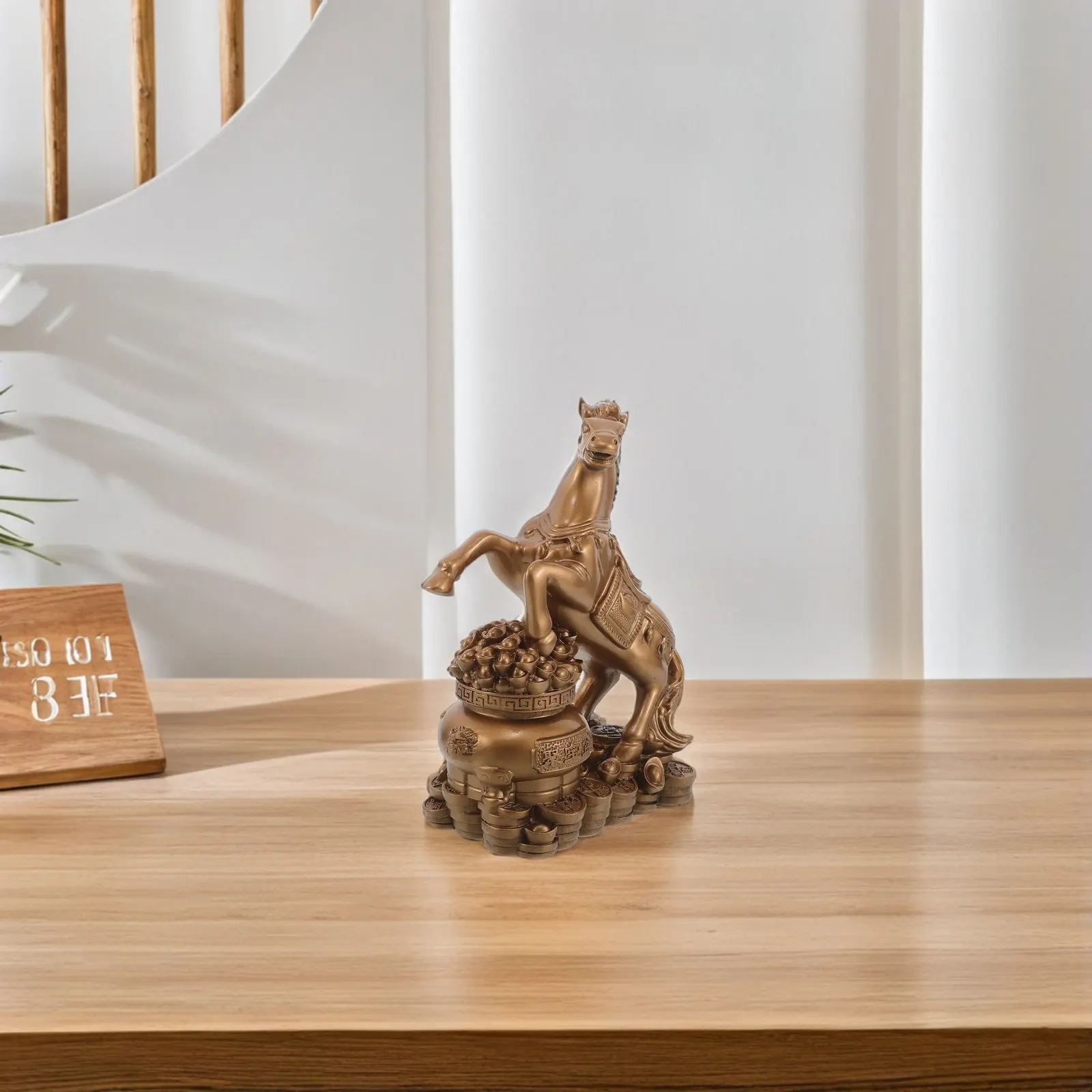 Chinese Zodiac Horse Sculpture Resin Vintage Inspired Lucky Statue for Wealth Success 2026 Year of The Horse Feng Shui Home