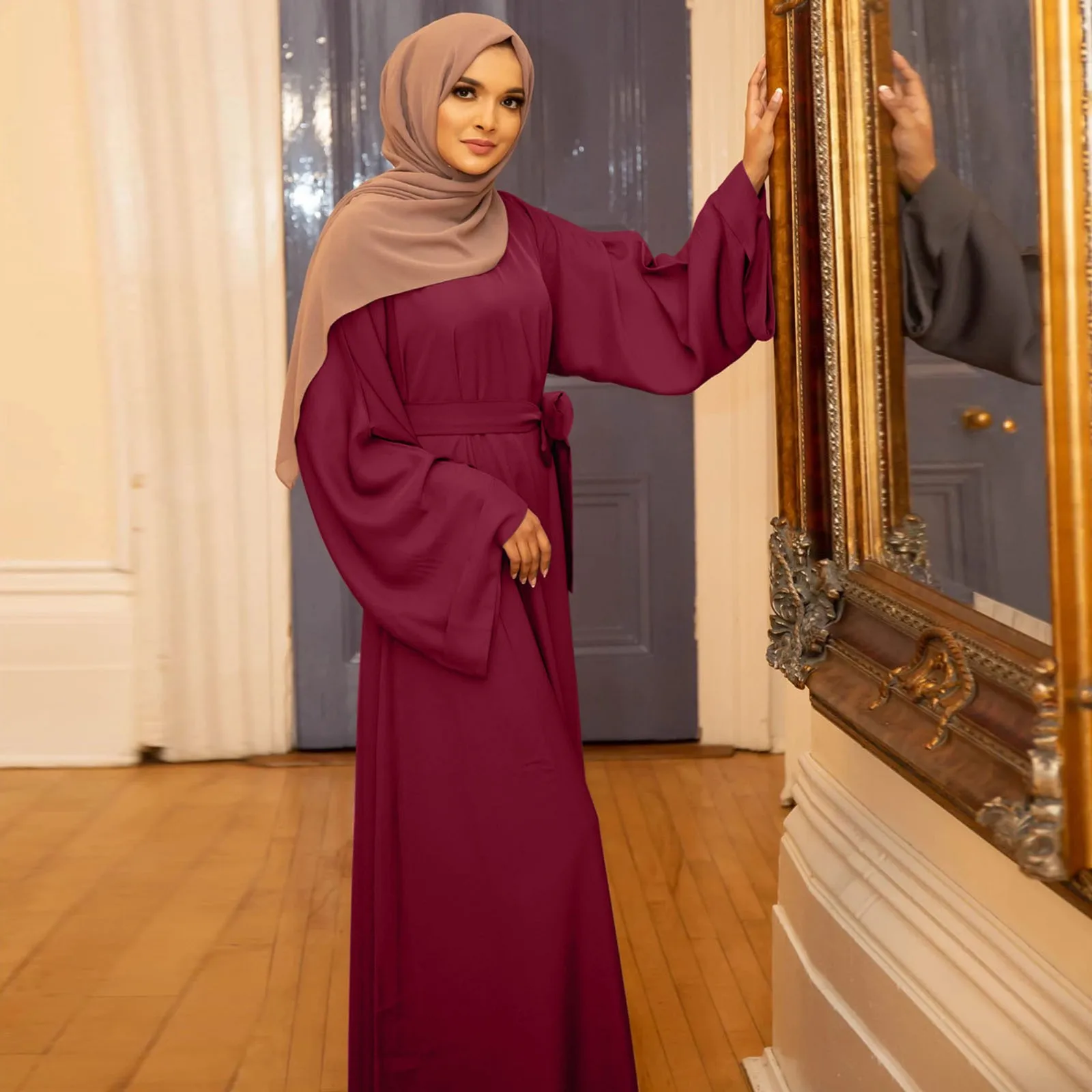 

Women's Casual Muslim Dress Summer Loose Long Sleeves Temperament Prayer Clothing Muslim Robe Islamic Dubai Arab Robe Dress