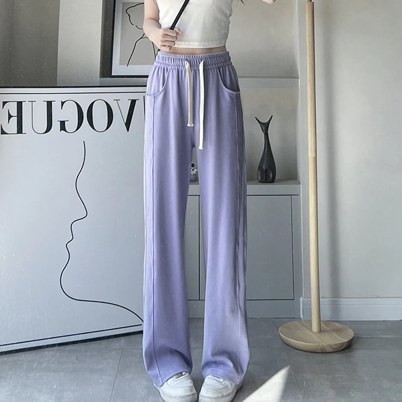 Women Fashion Colorful High Waisted Sweatpants Lady Baggy Y2k Pants Straight Leg Slacks Female Concise Sports Joggers Trousers