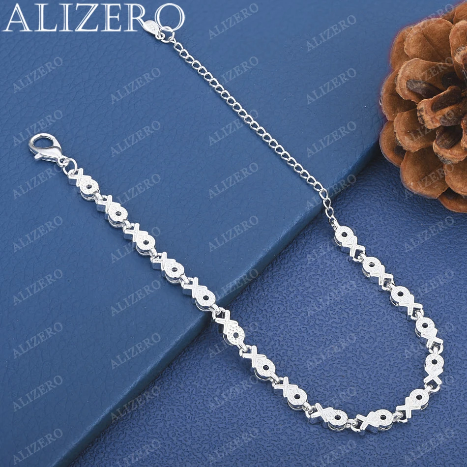 

ALIZERO New 925 Sterling Silver Shiny Luxury XO Shape Chain Bracelets For Women Girl Fashion Accessories Trend Jewelry Gift