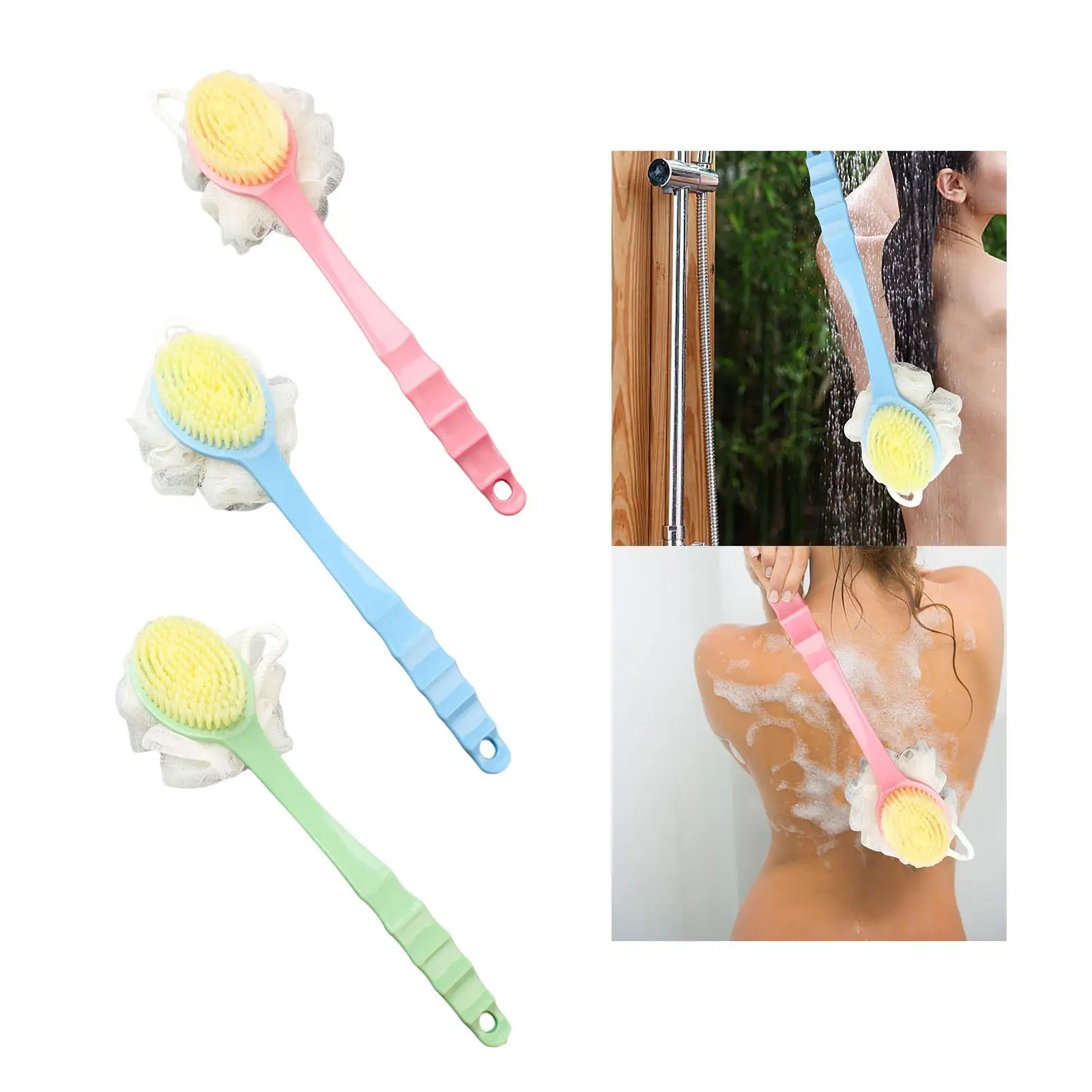 Long Handle Back Shower Brush Washer Ergonomic with Hanging Hole Cleaning Back Scrubber Bathroom Accessories for Bath Feet Body