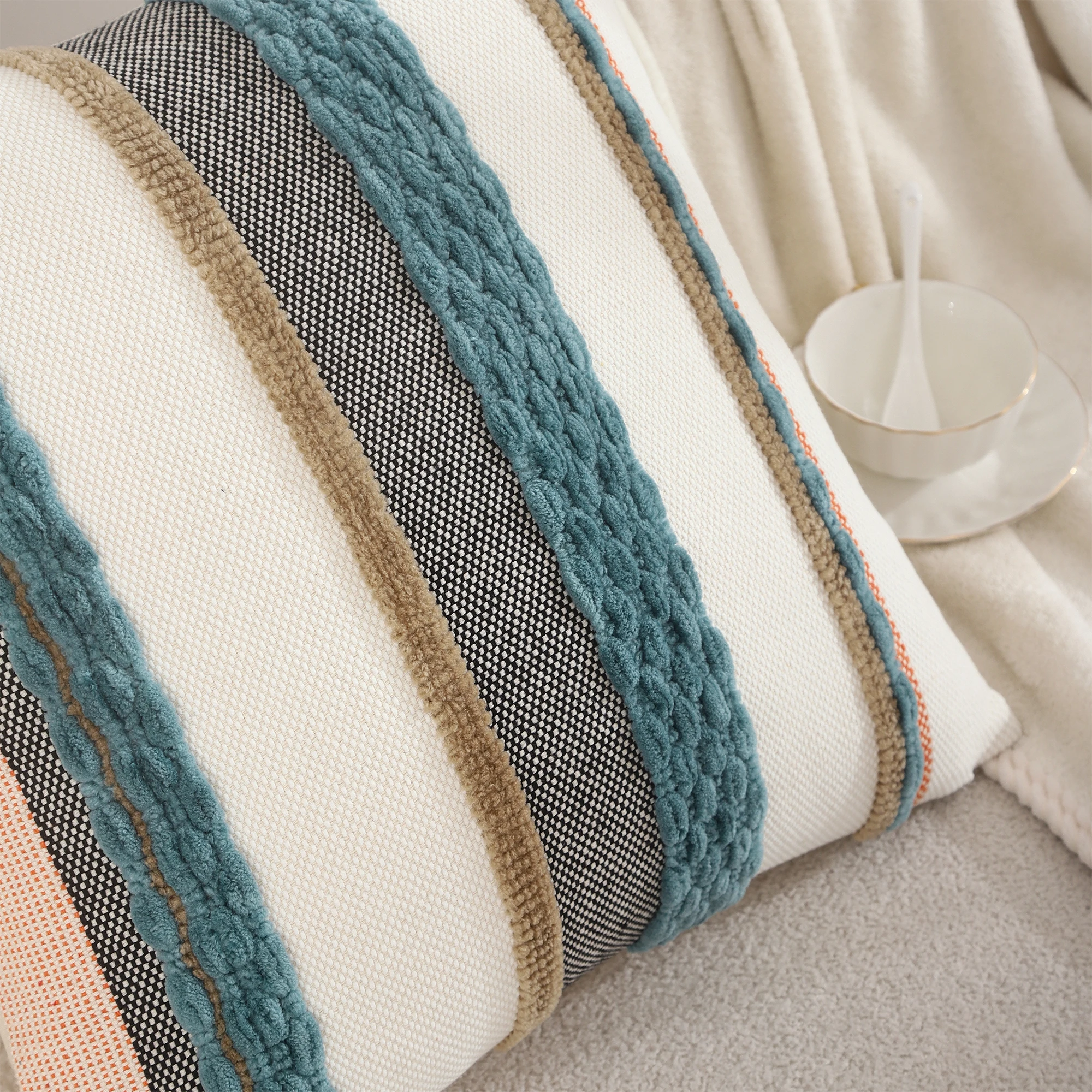 1 Pc Boho Throw Pillow Covers 18x18 Inch Striped Cousion Cover Decorative Chenille Pillowcases Square Cushion Covers