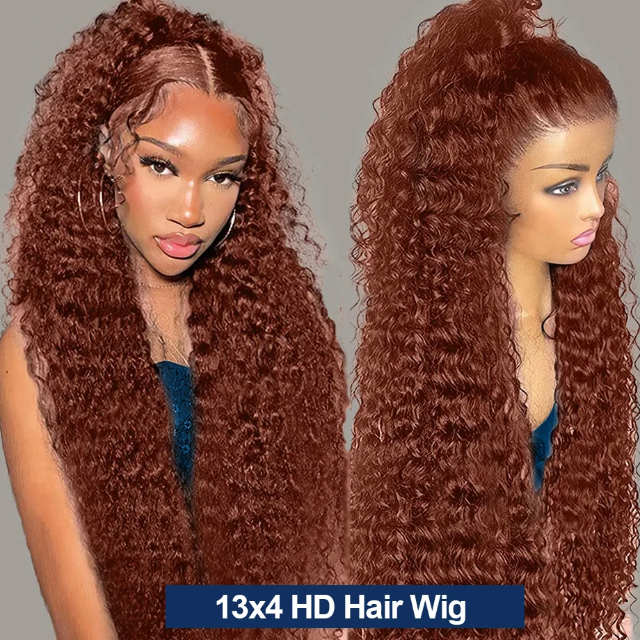 30 36 Inch Reddish Brown 13x4 Lace Front Human Hair Wigs Deep Wave Dark Red Brown 13x6 Pre Plucked HD Lace frontal Wig