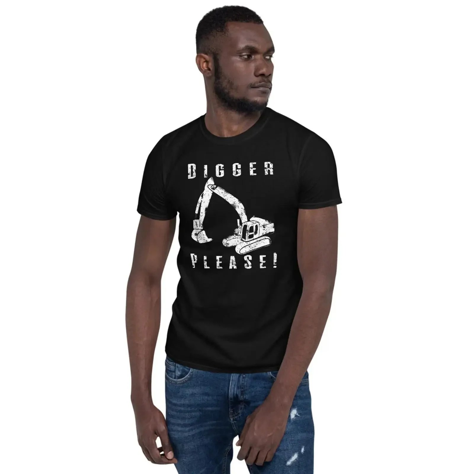 Digger Please Pun Backhoe Bulldozer Earth Movers White T shirt vintage Washed Unisex Comfortable Stylish Versatile Soft homme