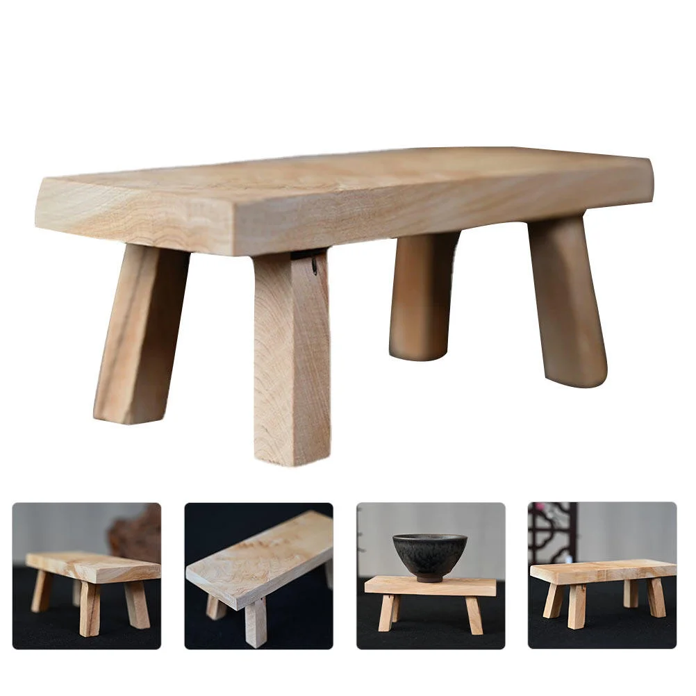 Small Bench Decoration Stool Shaped Wood Statue Crafts Holder Work Base Ornament