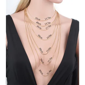 Colar de corrente de latão para homens e mulheres, cor ouro amarelo, corrente caixa, colares em camadas, jóias para crianças, meninos e meninas, 35cm-80cm, 1mm 10 principais vendas colar de ouro 1mm - №10