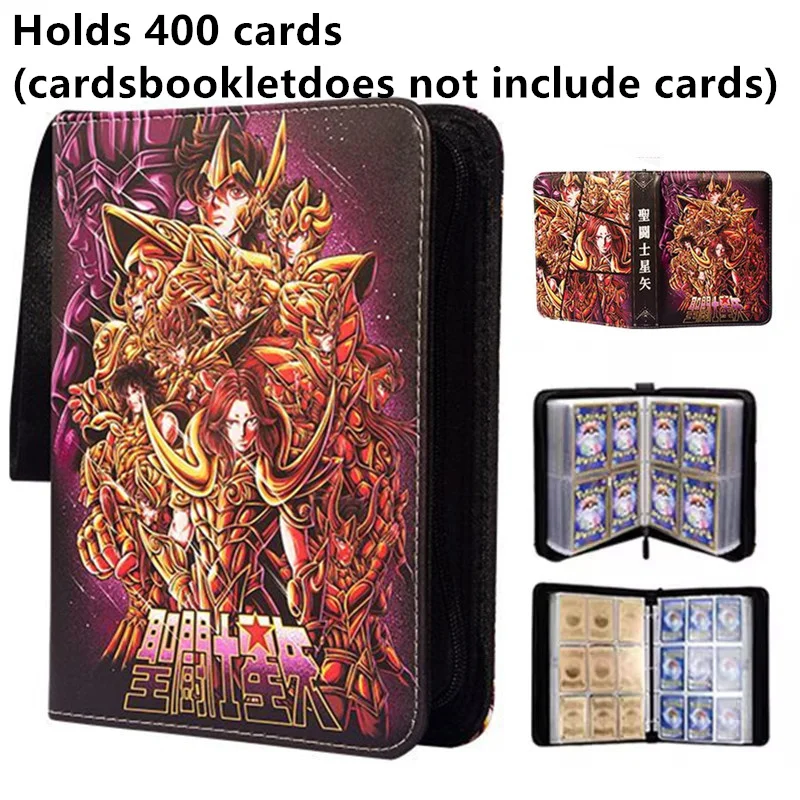 400pcs Saint Seiya Card Album Book Folder 4 Card Slots Collections Zipper Double Pocket Zipper Card Binder Holder