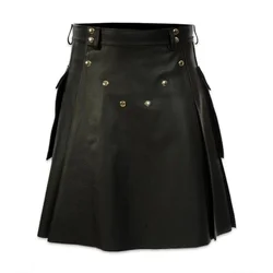 Men's Fashion Kilt Faux Leather Scottish Shorts Skirts For Male Traditional Highland Costume Skirt Pleated Festive Bottoms
