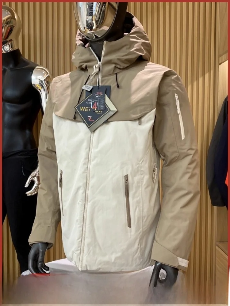

Outdoor Windproof Warm Du down Jaet 90 Fill Power ex Couples Sle Fce Lined Long Sve Zipper Hooded Coat