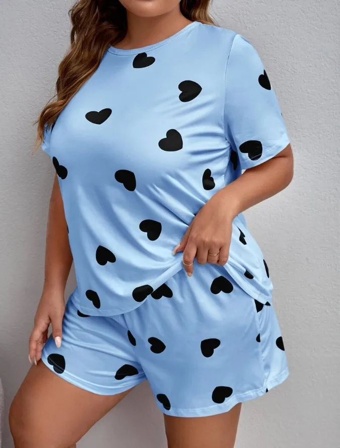 Pyjama court grande taille pour femmes, ensemble d\'objectifs, vêtements de maison, tenue de salon, vêtements de nuit, pyjama 2 pièces