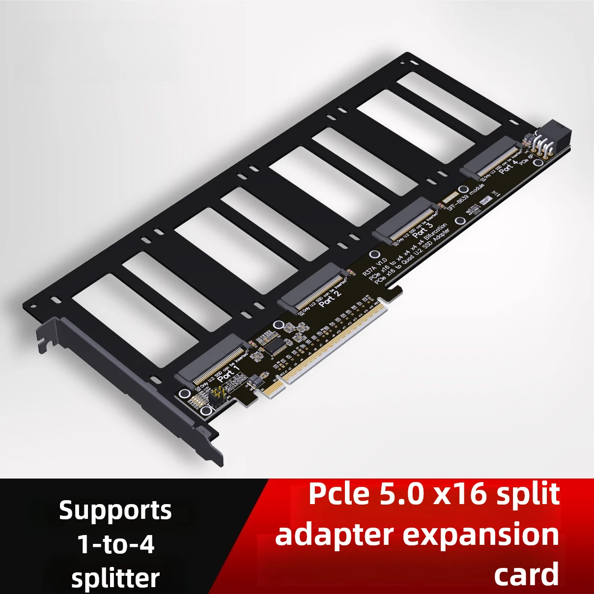 PCIe 5.0 x16 to 4-Port U.2/EDSFF E1.S/E3.S (SFF-TA-1002) Hard Drive Splitter Adapter Expansion Card Supports Gen5