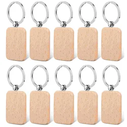 10pcs Rounded-Rectangle Wood Keychains Blanks Wooden Keyrings Suitable for Laser Engraving Gift