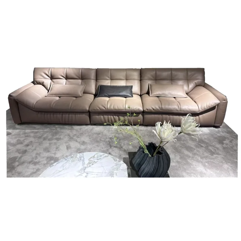 

Living room straight row first layer cowhide sofa sponge seat bag mocha leather sofa