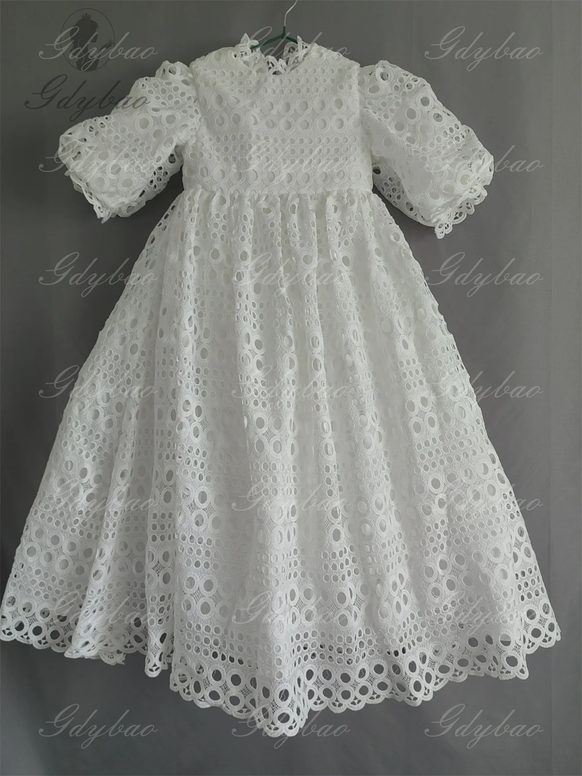 Customized Half Sleeve Lace Flower Girl Dress For Wedding Puffy Balloon Sleeve Pricness Pageant Birthday High Neck Girl Dresses