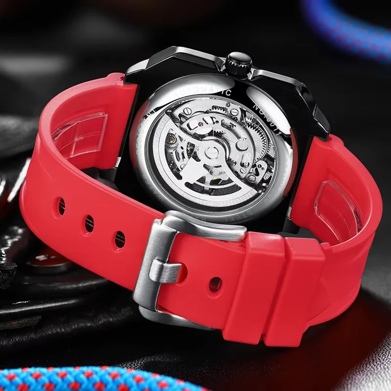 2026 AILANG 8011 Square Dial Automatic Tourbillon Watch Mechanical Skeleton Tourbillon Watches Rubber Strap Original Clock