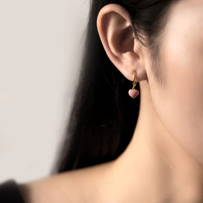 925 Sterling Silver Needle Cute Enamel Fruit Pendant Hoop Earrings for Women Strawberry/Kiwi Fruit/Pepper Gold Earrings Jewelry
