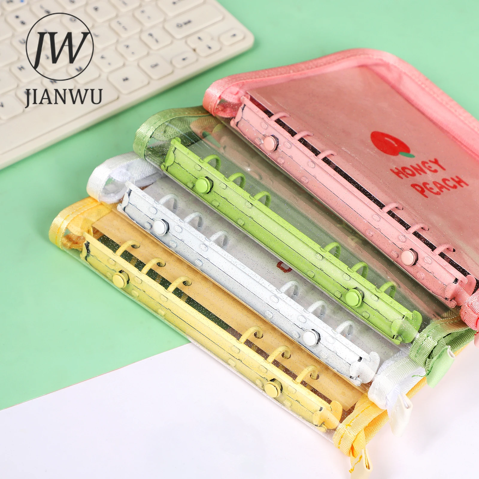 JIANWU Flashing Zipper Loose leaf Book A5/A6 Transparent Cute Binder Notebook Student Notepad Kawaii Stationery School Supplies