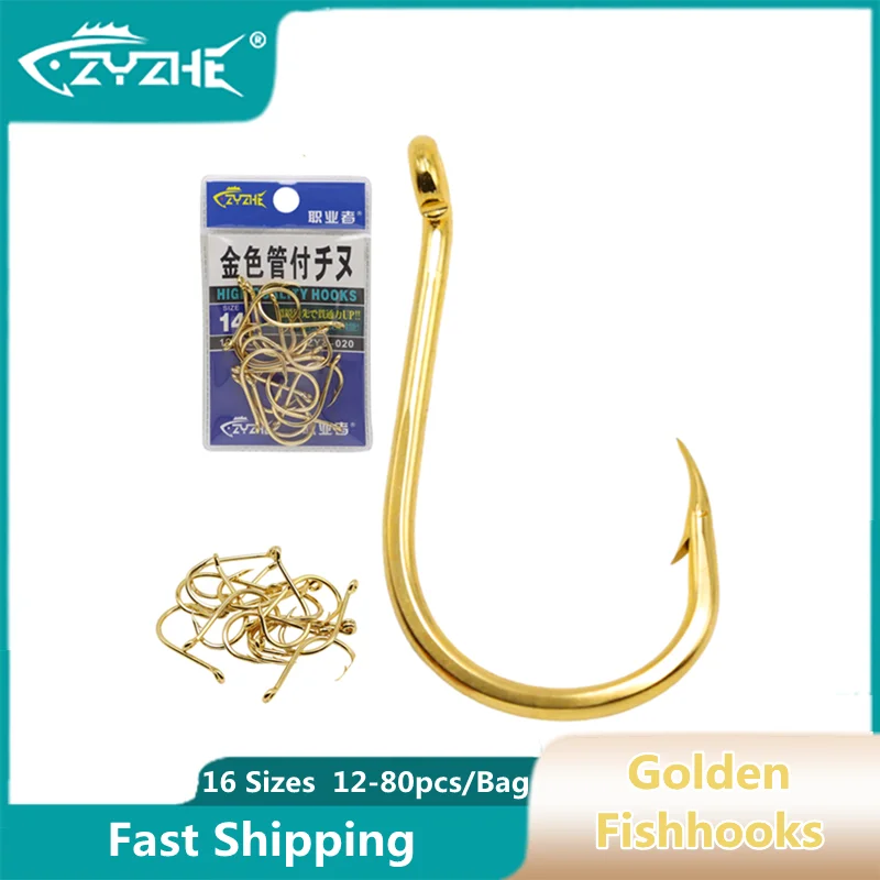 ZYZ Fishing CHINU Hooks 16 Sizes 12-80pcs/Bag High Carbon Steel Goden Sharp Offset Hook Tip Fishhooks Ocean Rock Fishing Hooks