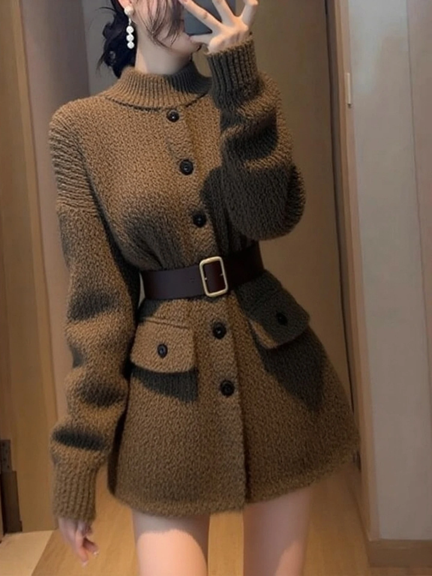 2025 Inverno Nova camada base de cor de café Dr de malha Faionable para Ocns importantes de alta qualidade Ci Femininos Commuting D...