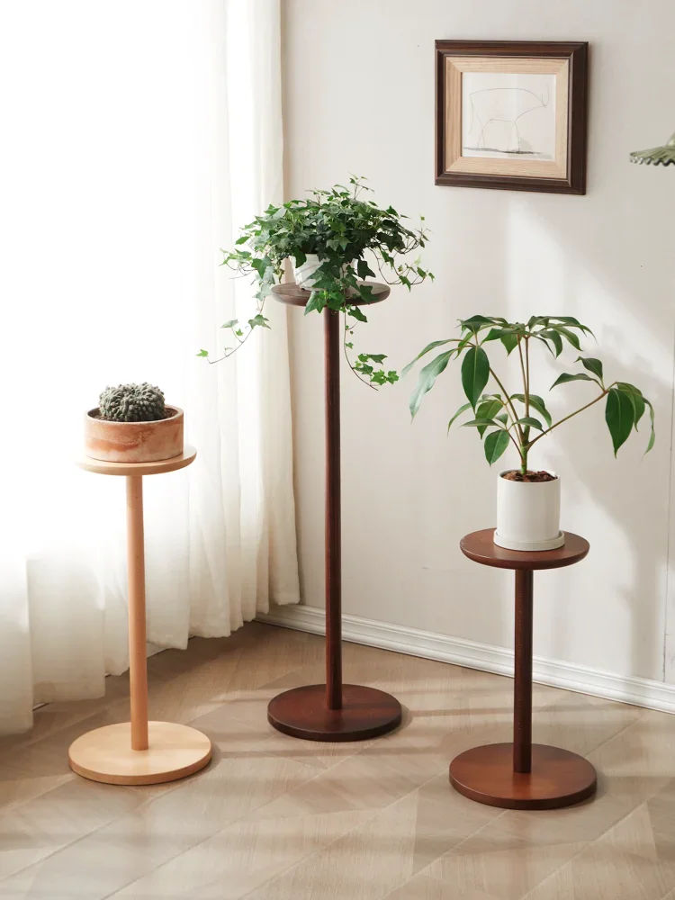 Nordic simple flower stand, beech wood, single pot shelf, floor-to-ceiling flower table, creative green plants, balcony, living