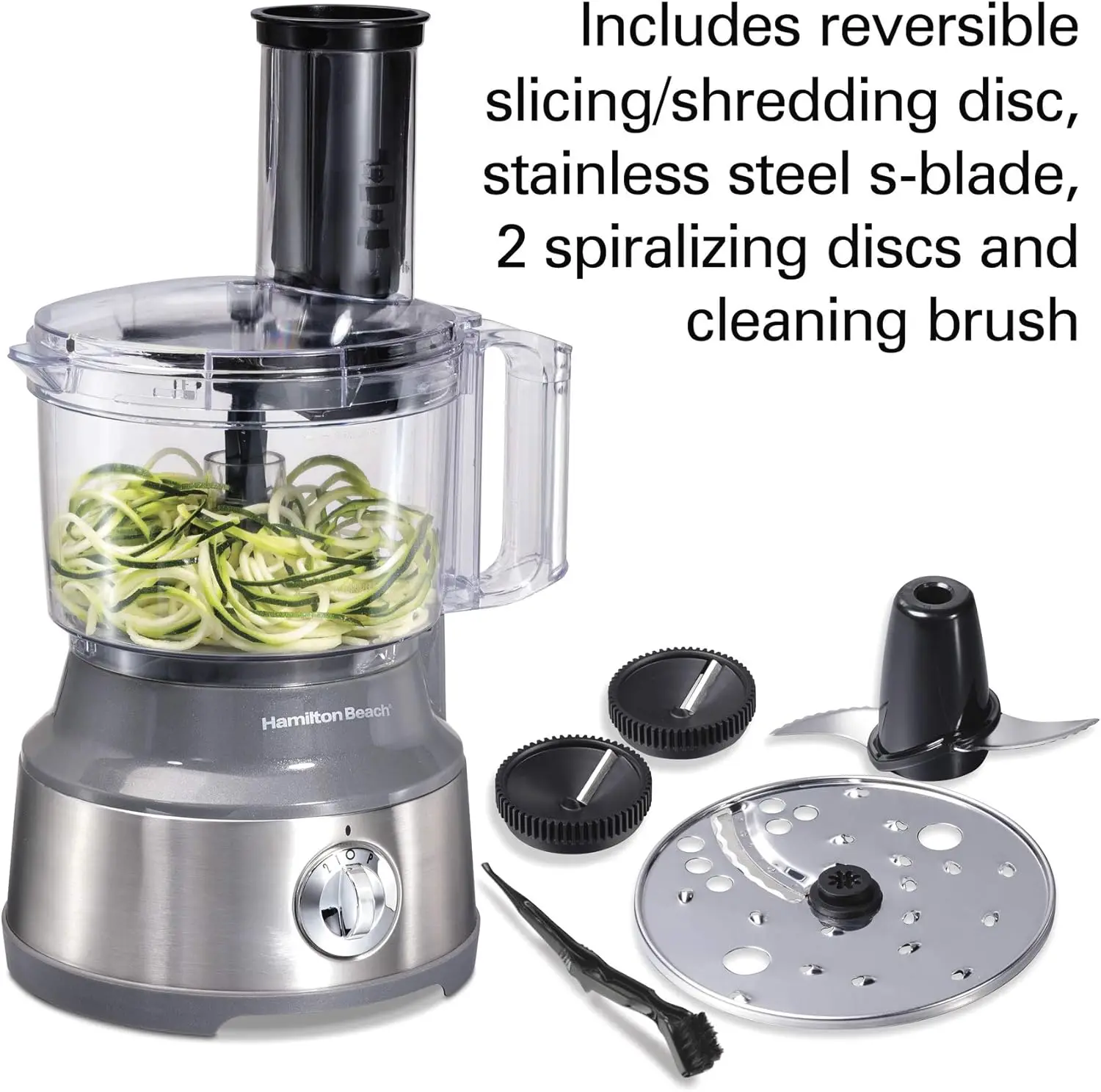 Beach Food Processor & Vegetable Chopper for Slicing, Shredding, Mincing, and Puree, 10 Cups + Veggie Spiralizer makes