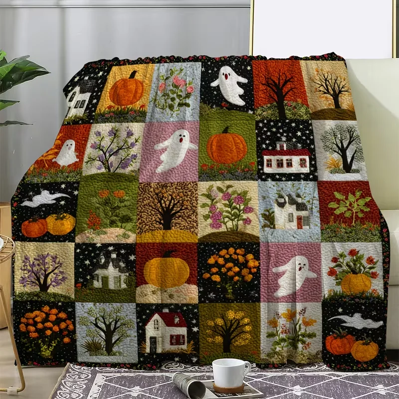 Throw Blankets Featuring A Pattern of Caffeine and Spooky Stories. Perfect for Bibliophiles As A Distinctive Gift for Decoration