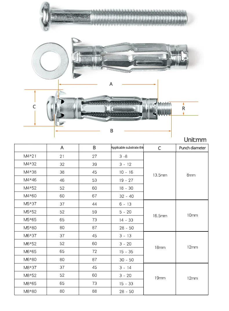 M4 M5 M6 M8 Gypsum Board Drywall Anchor Plasterboard Wall Ceiling Expansion Bolt Aircraft Tube Pipe Fix Hollow Plugs Metal Screw